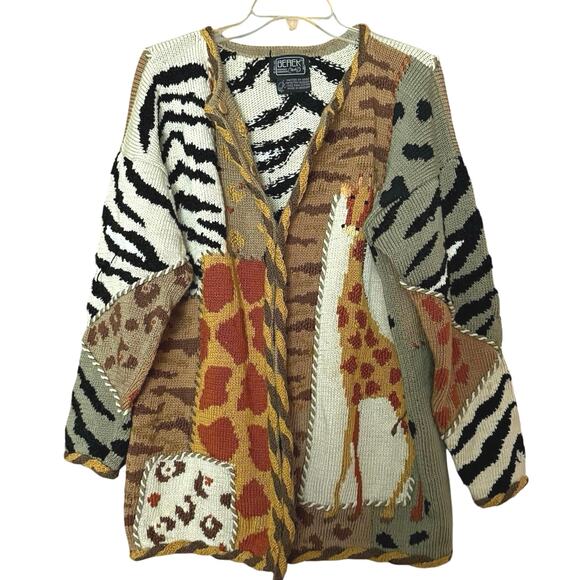 Berek Sweaters - BEREK 1992 vintage hand sewn knitted handmade giraffe knit sweater 90’s Marta D